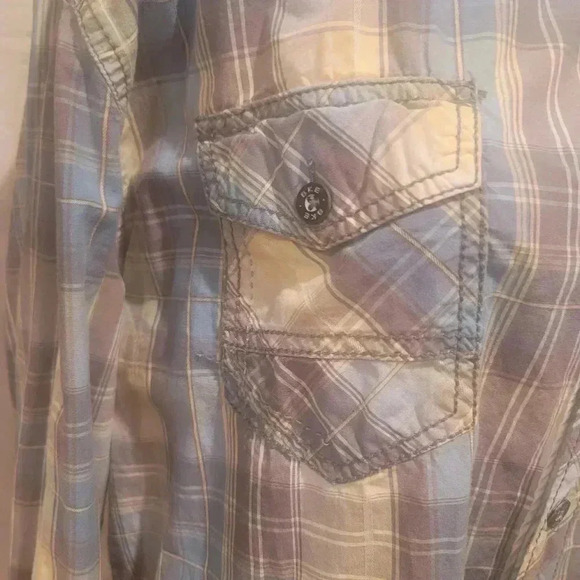 BKE Athletic Fit Button Up Western Shirt Men  XL Blue/Gray/Yellow Long Sleeve. - Picture 8 of 13